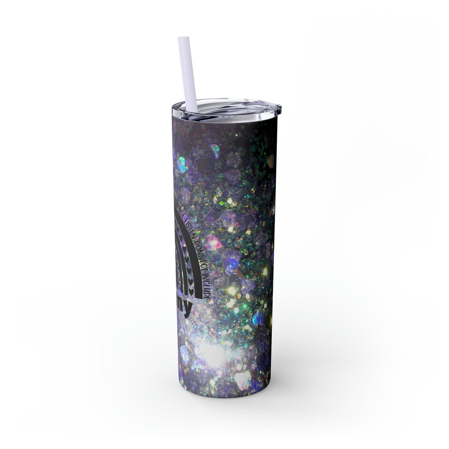 Purple Glitter Photo Nanny Inspiring Rainbow Skinny Tumbler with Straw, 20oz Printify