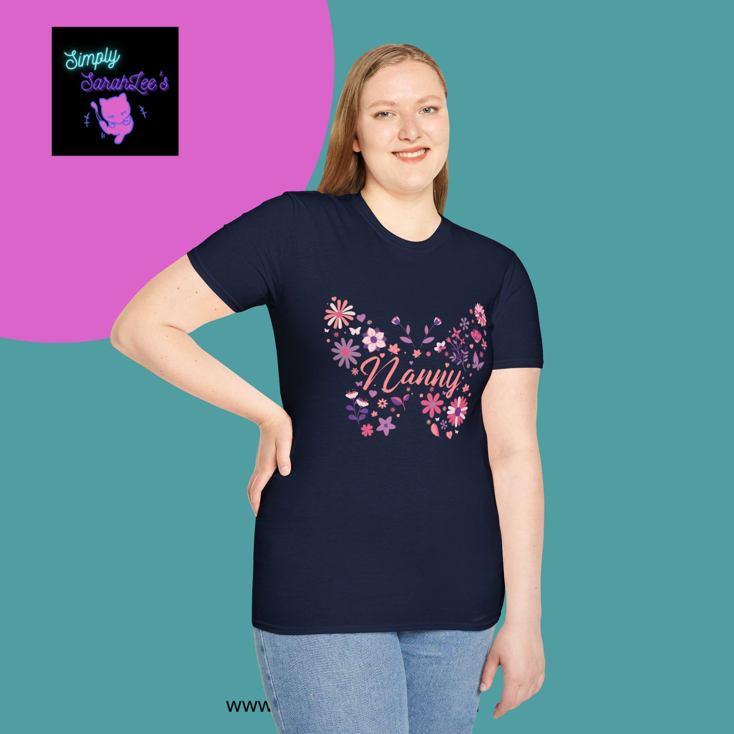 Nanny Butterfly Flowers Unisex Softstyle T-Shirt