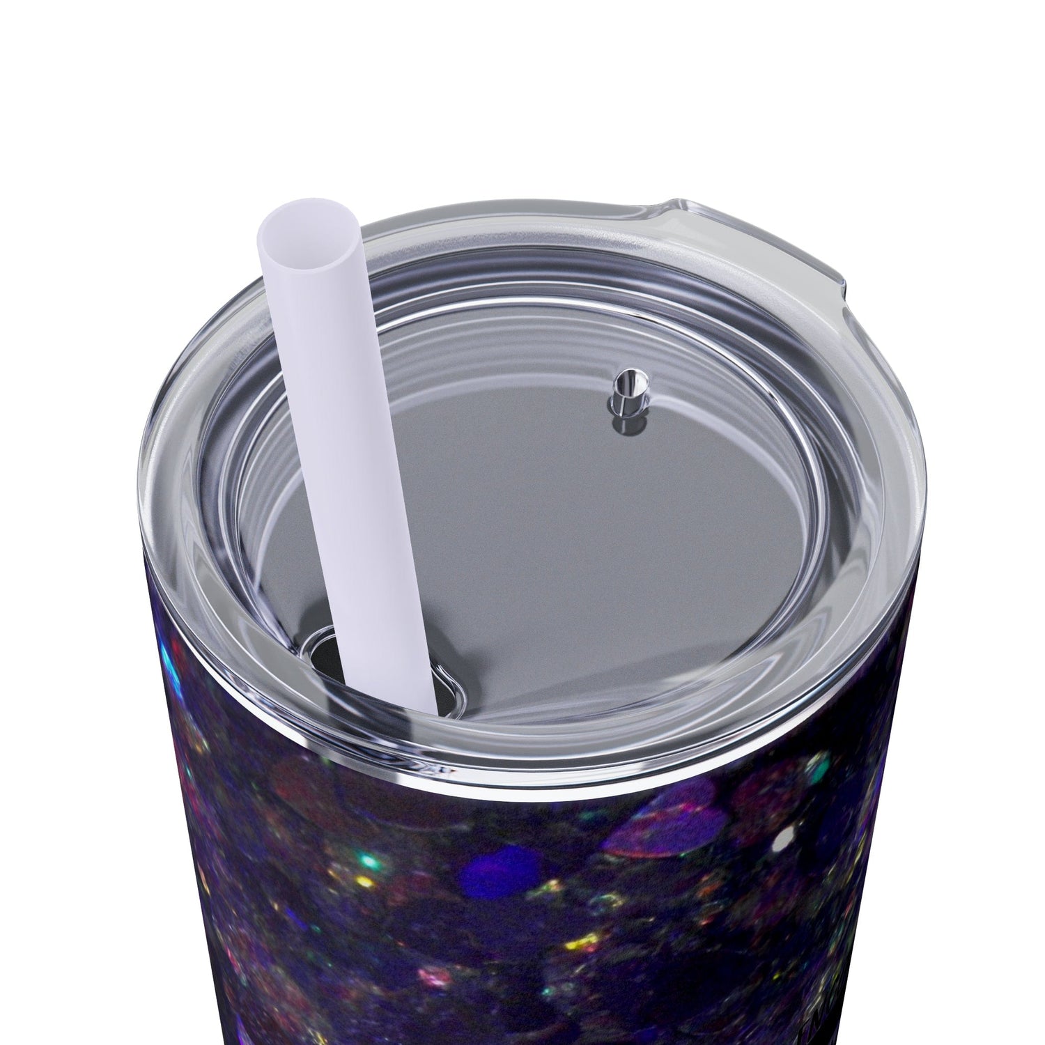 Purple Glitter Photo Nanny Inspiring Rainbow Skinny Tumbler with Straw, 20oz Printify