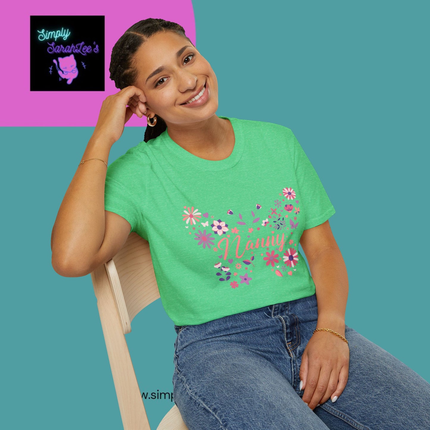 Nanny Butterfly Flowers Unisex Softstyle T-Shirt