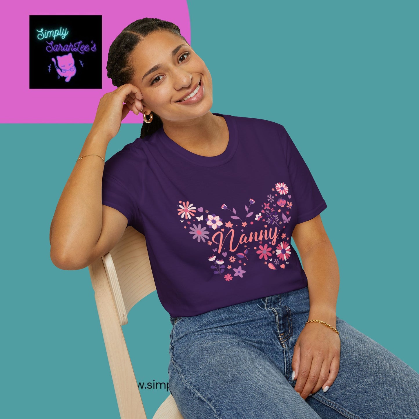 Nanny Butterfly Flowers Unisex Softstyle T-Shirt