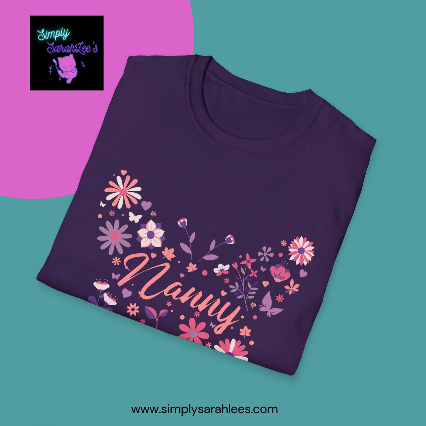 Nanny Butterfly Flowers Unisex Softstyle T-Shirt