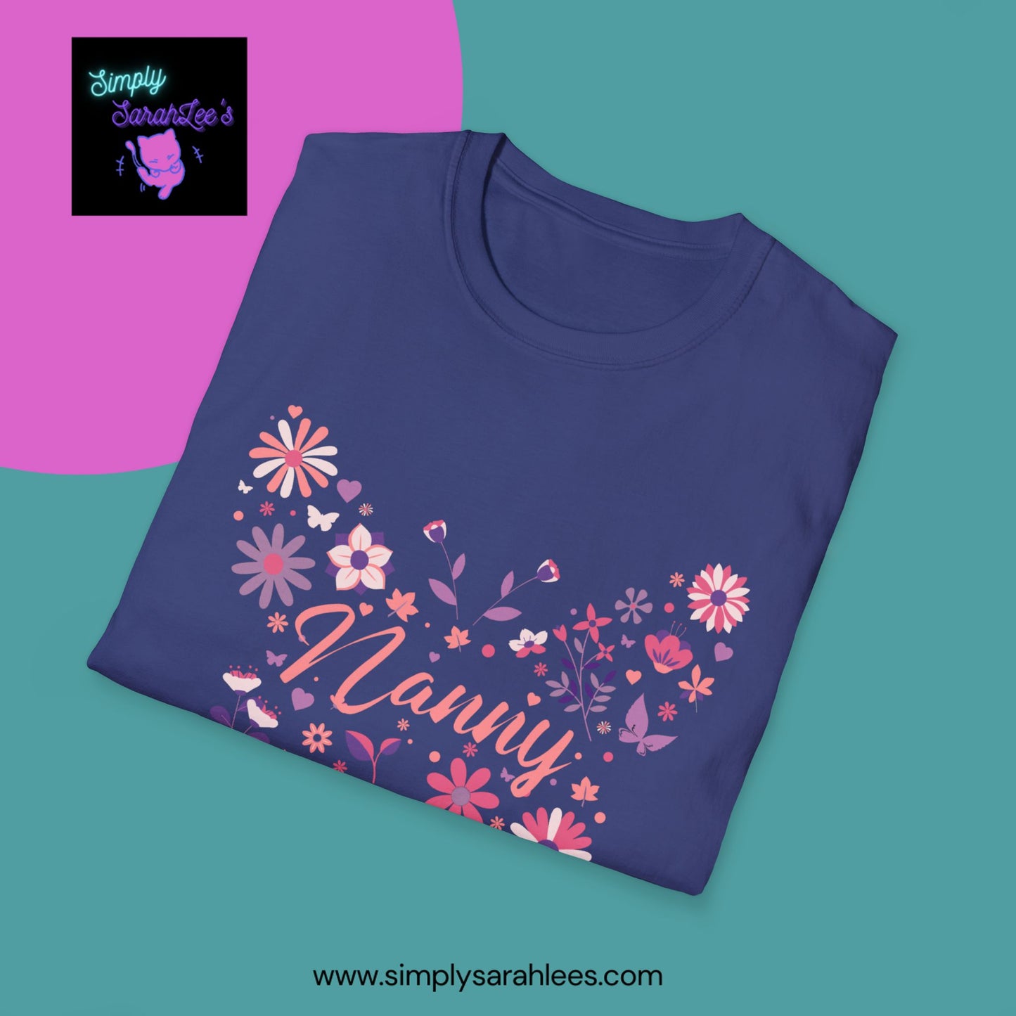 Nanny Butterfly Flowers Unisex Softstyle T-Shirt