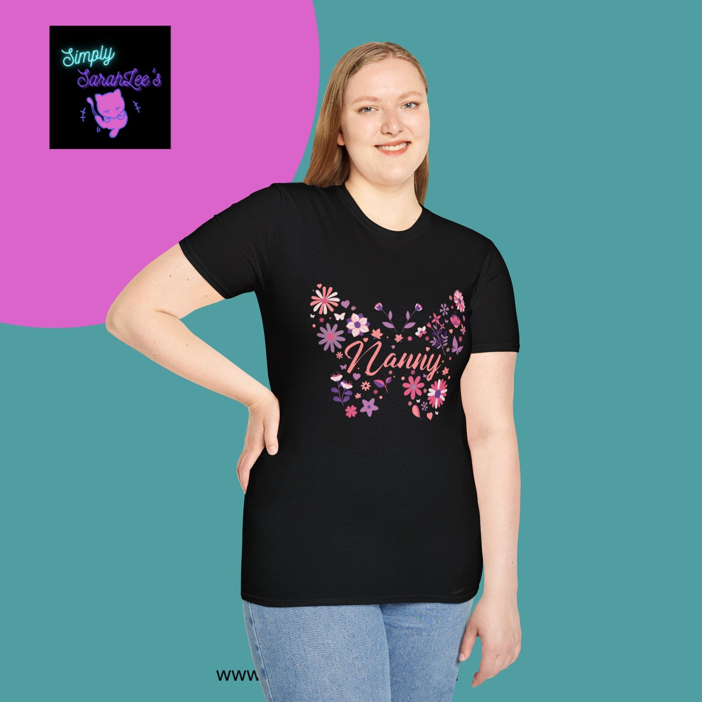 Nanny Butterfly Flowers Unisex Softstyle T-Shirt