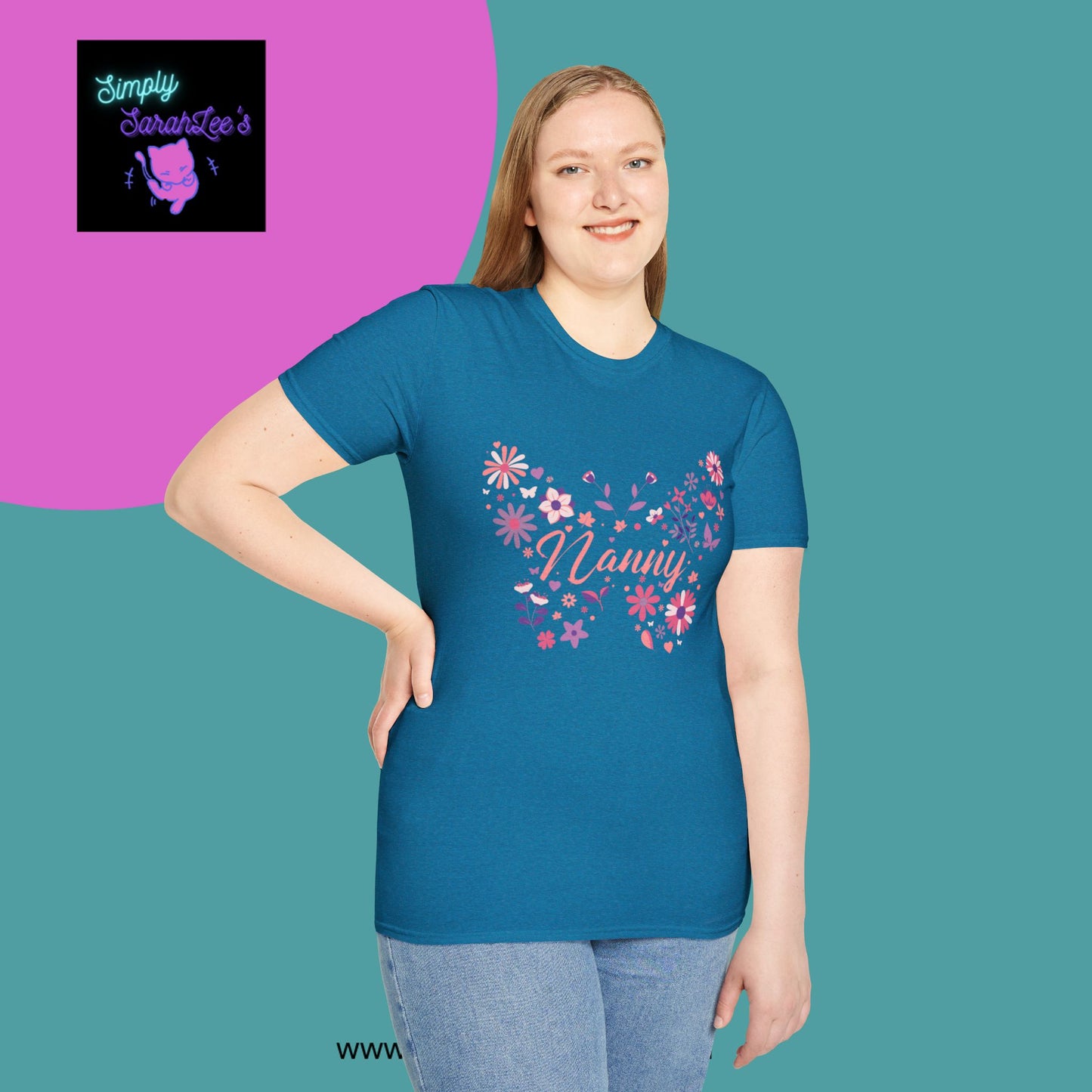 Nanny Butterfly Flowers Unisex Softstyle T-Shirt