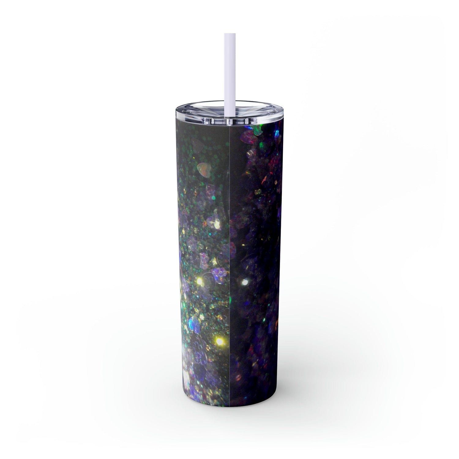 Purple Glitter Photo Nanny Inspiring Rainbow Skinny Tumbler with Straw, 20oz Printify