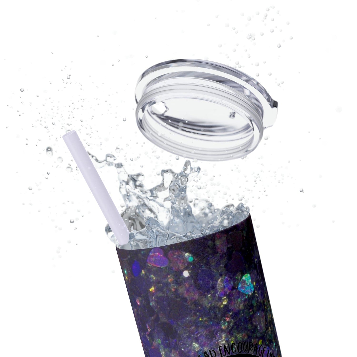 Purple Glitter Photo Nanny Inspiring Rainbow Skinny Tumbler with Straw, 20oz Printify