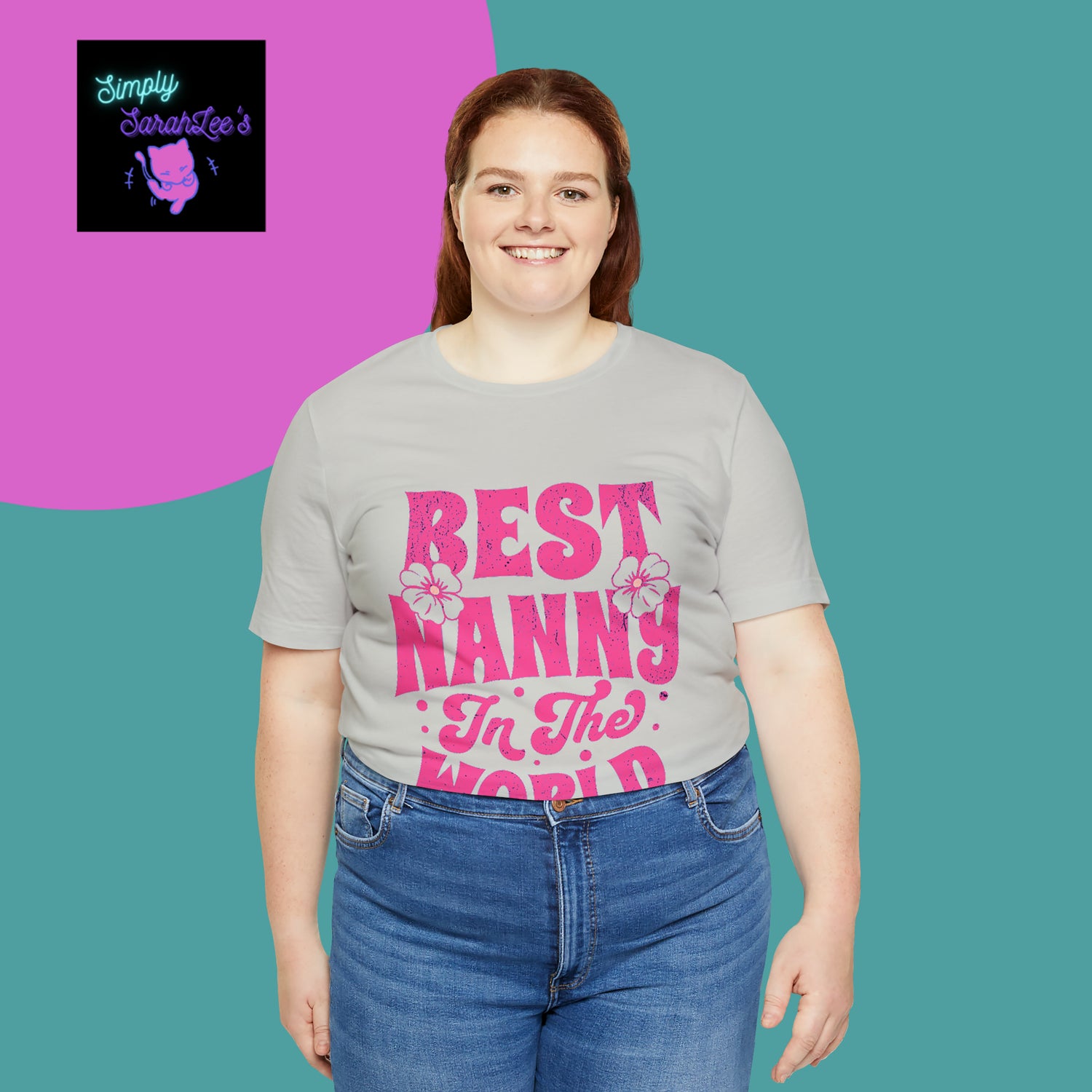 Best Nanny in the World in pink letters Unisex Jersey Short Sleeve Tee Printify