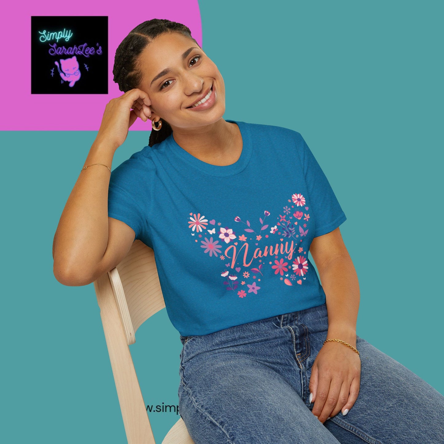 Nanny Butterfly Flowers Unisex Softstyle T-Shirt