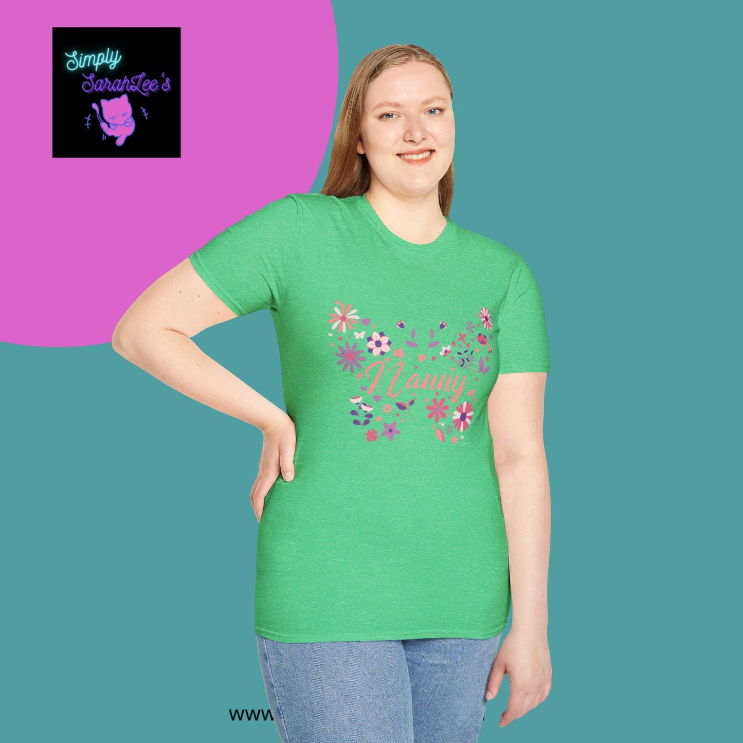 Nanny Butterfly Flowers Unisex Softstyle T-Shirt