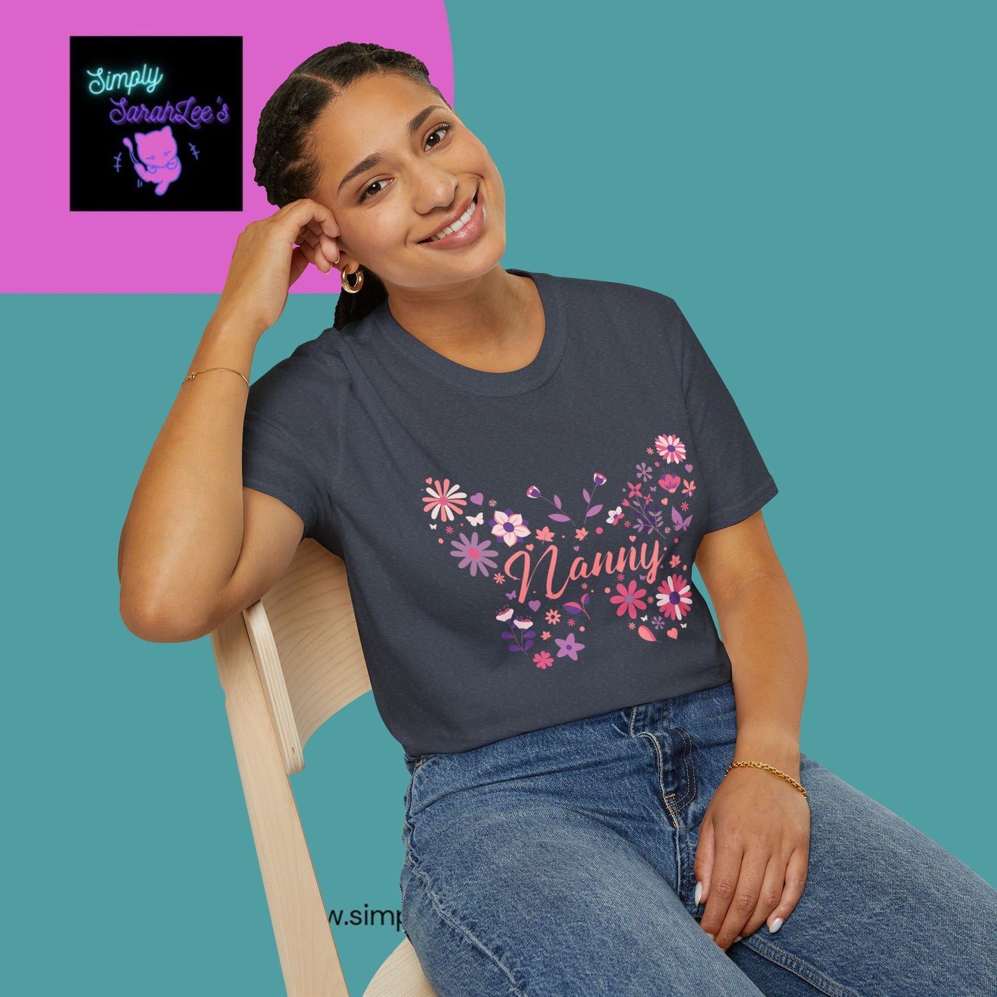 Nanny Butterfly Flowers Unisex Softstyle T-Shirt