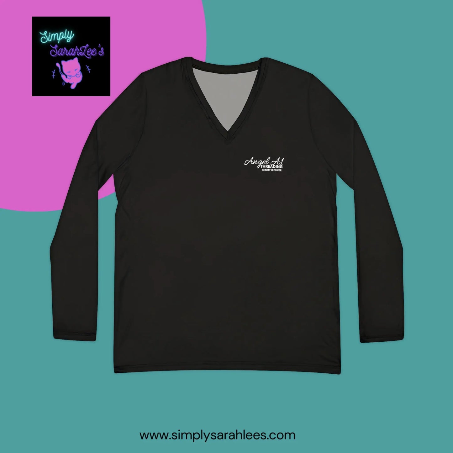 Angel A1 Threading Women's Long Sleeve V-neck Shirt - Black Printify