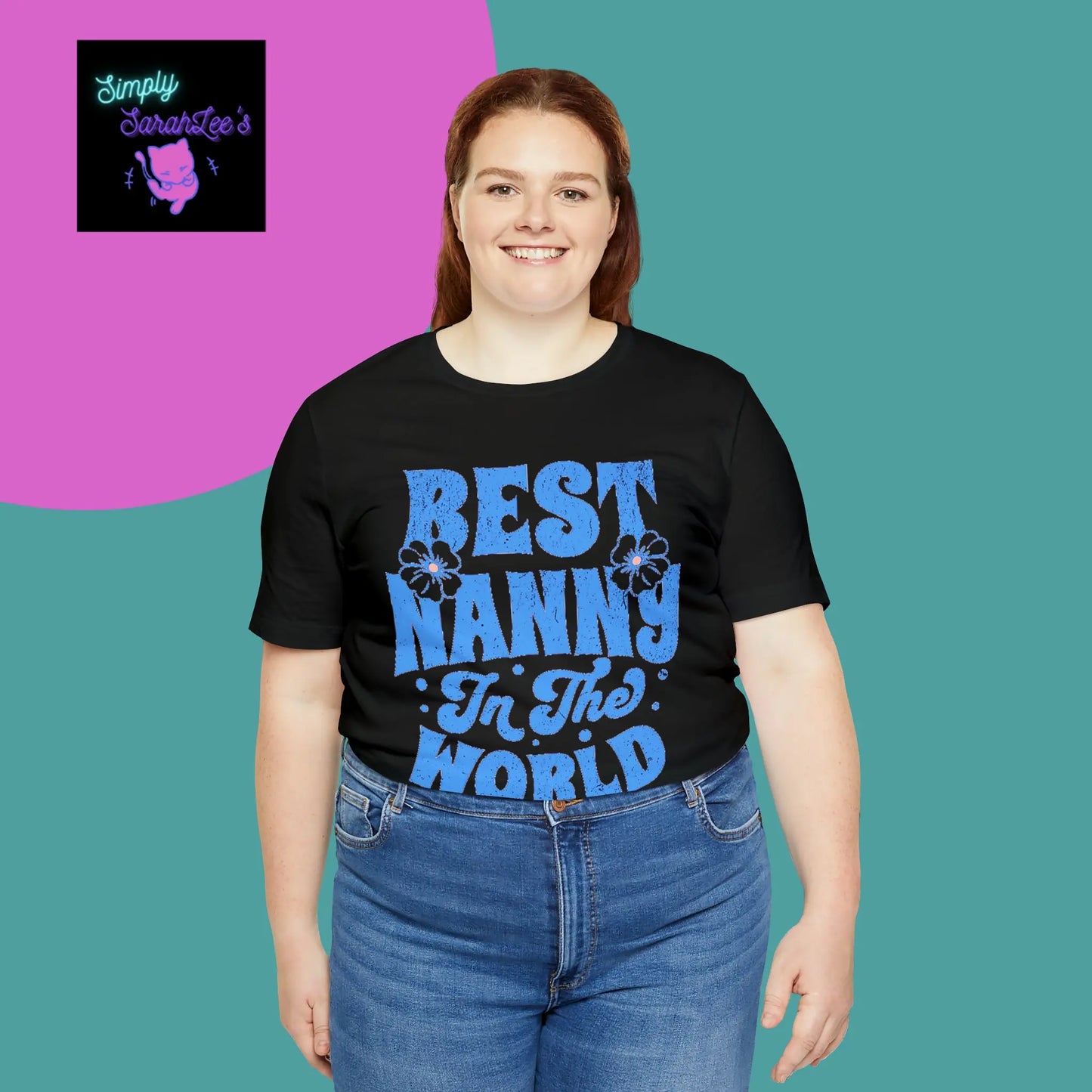 Best Nanny in the World in blue letters Unisex Jersey Short Sleeve Tee Printify