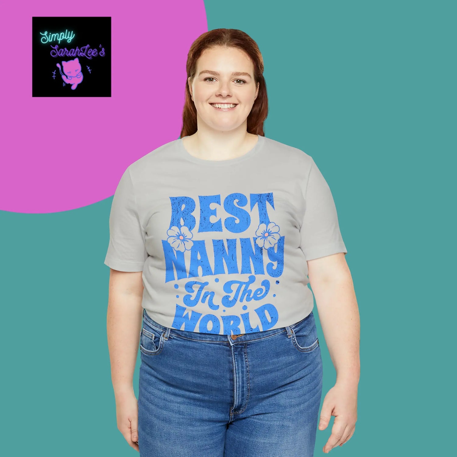 Best Nanny in the World in blue letters Unisex Jersey Short Sleeve Tee Printify