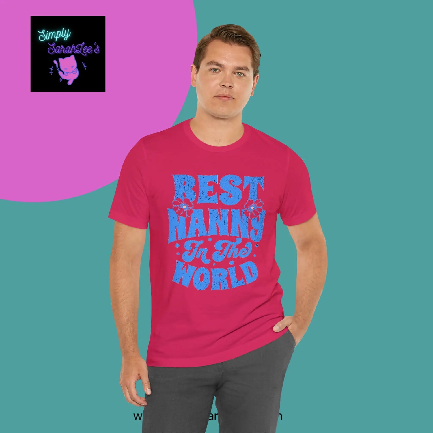 Best Nanny in the World in blue letters Unisex Jersey Short Sleeve Tee Printify