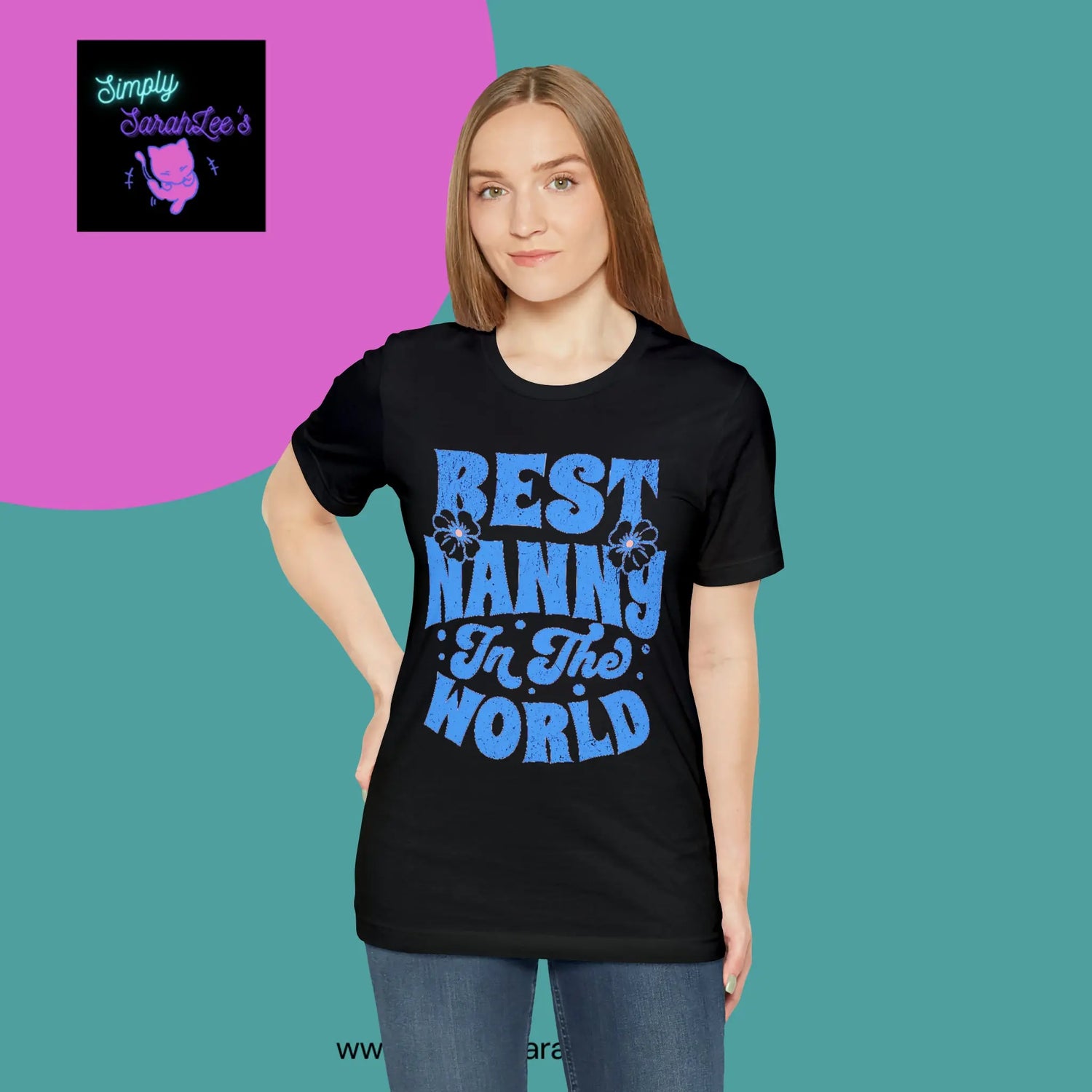 Best Nanny in the World in blue letters Unisex Jersey Short Sleeve Tee Printify