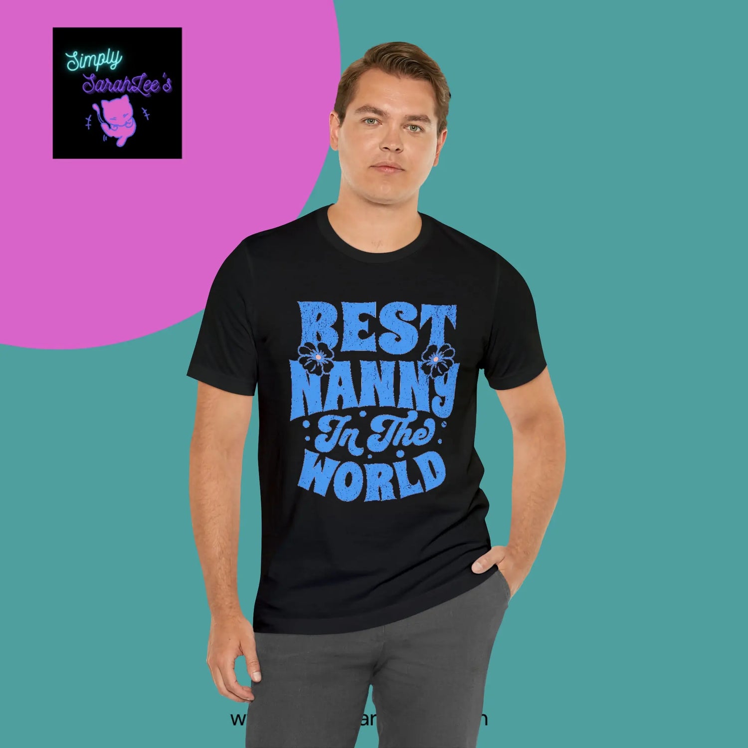 Best Nanny in the World in blue letters Unisex Jersey Short Sleeve Tee Printify