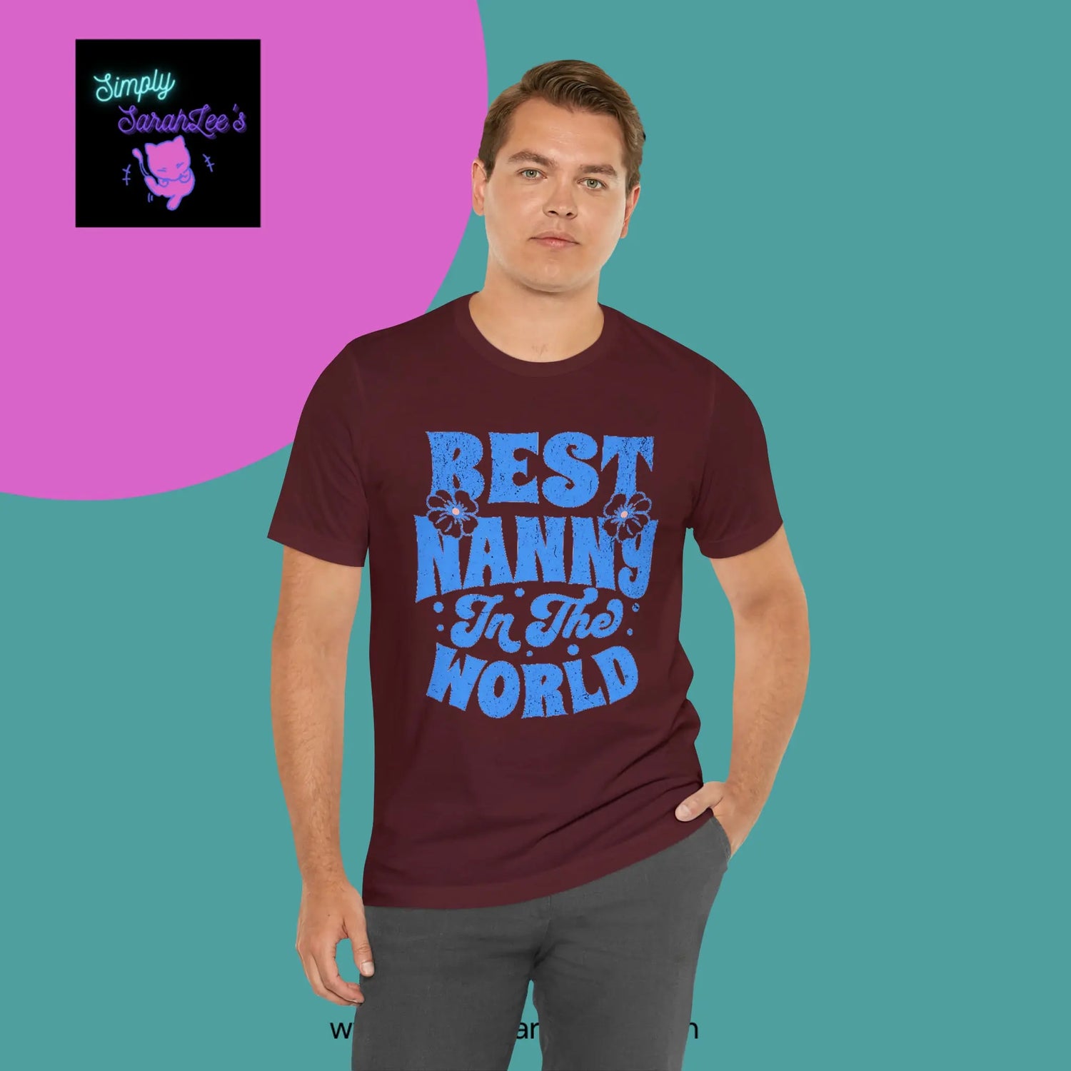 Best Nanny in the World in blue letters Unisex Jersey Short Sleeve Tee Printify