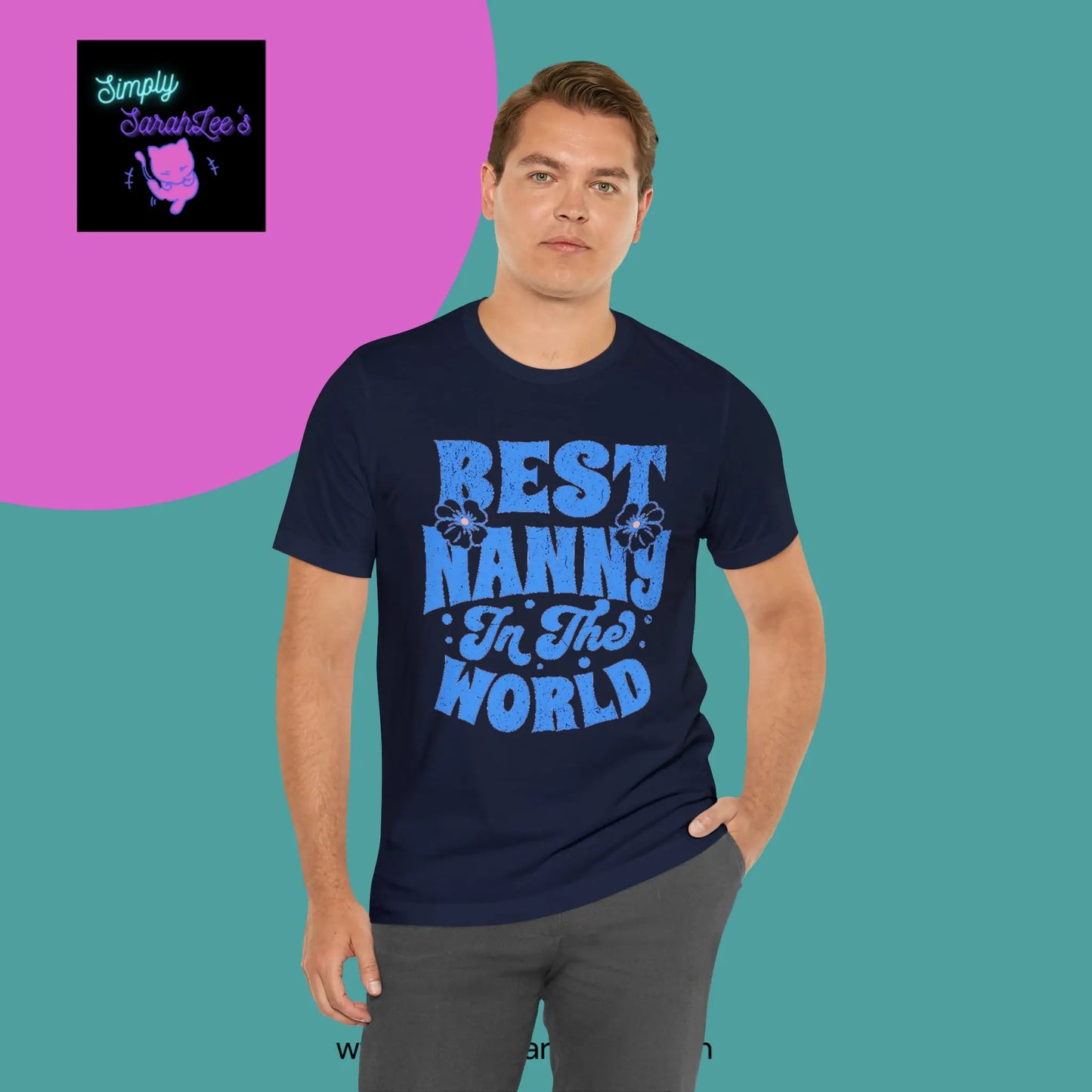 Best Nanny in the World in blue letters Unisex Jersey Short Sleeve Tee Printify