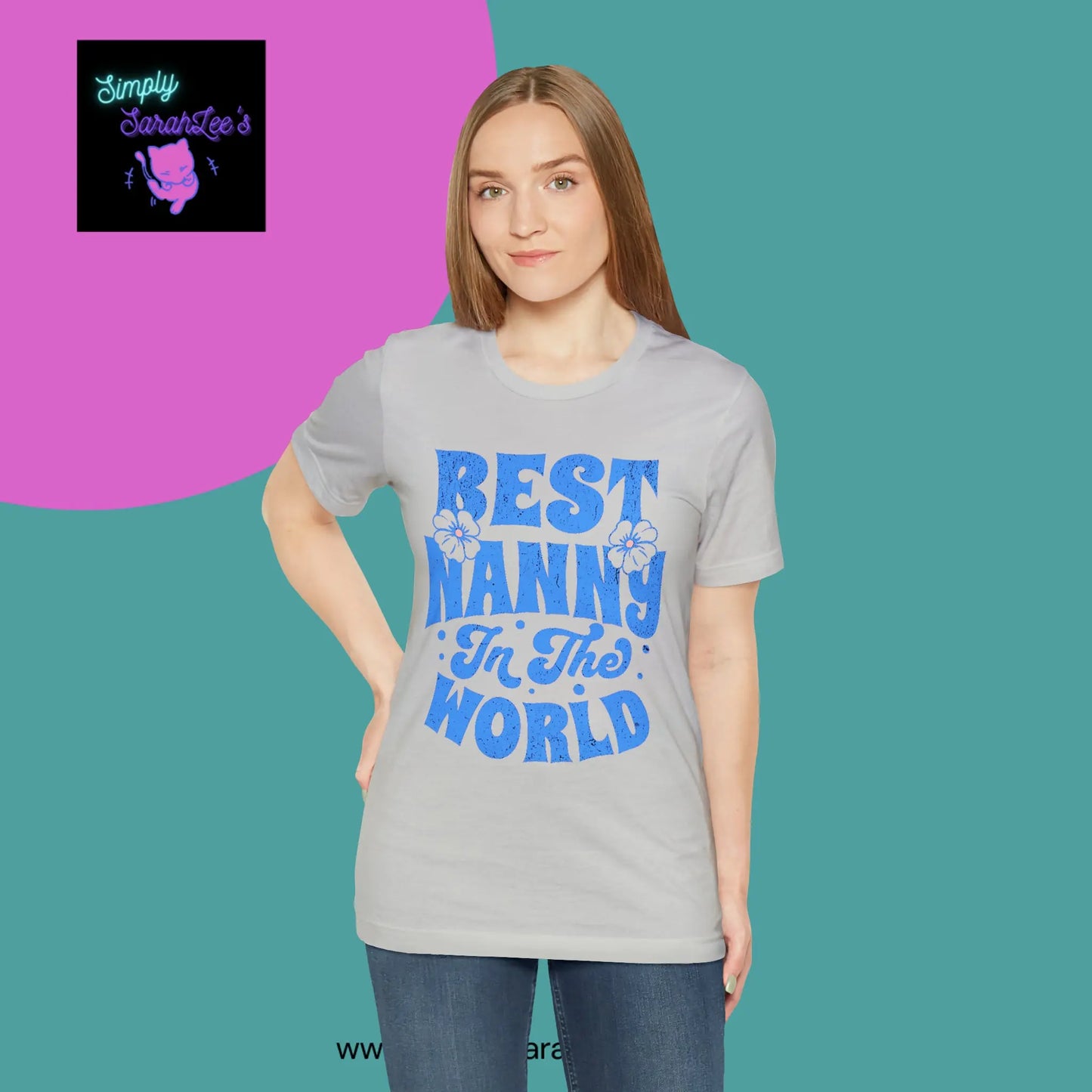 Best Nanny in the World in blue letters Unisex Jersey Short Sleeve Tee Printify