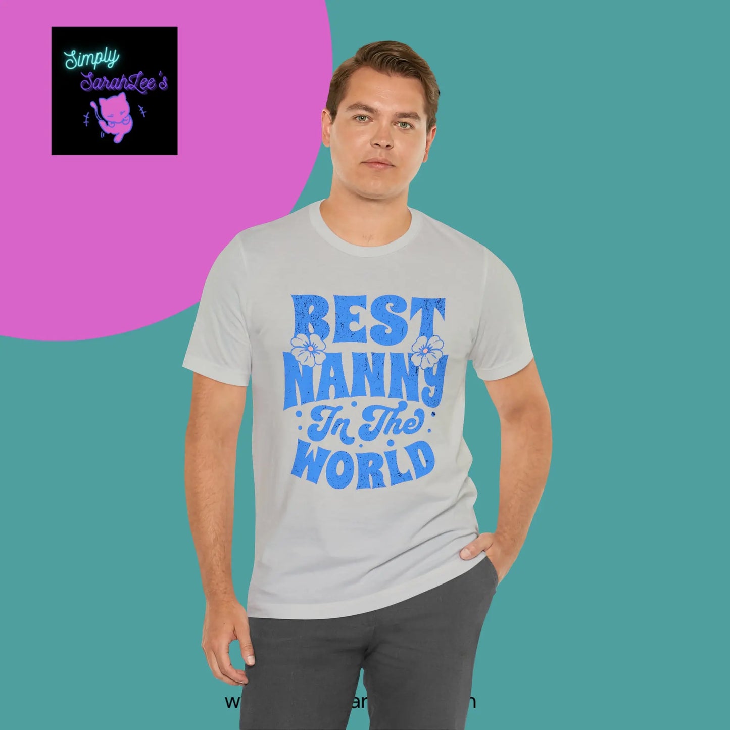 Best Nanny in the World in blue letters Unisex Jersey Short Sleeve Tee Printify