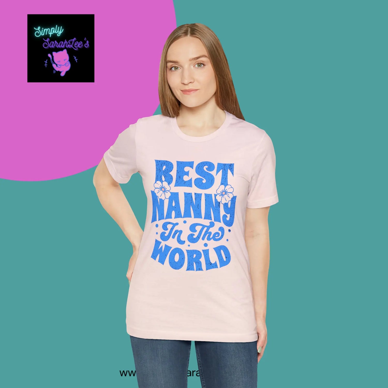 Best Nanny in the World in blue letters Unisex Jersey Short Sleeve Tee Printify