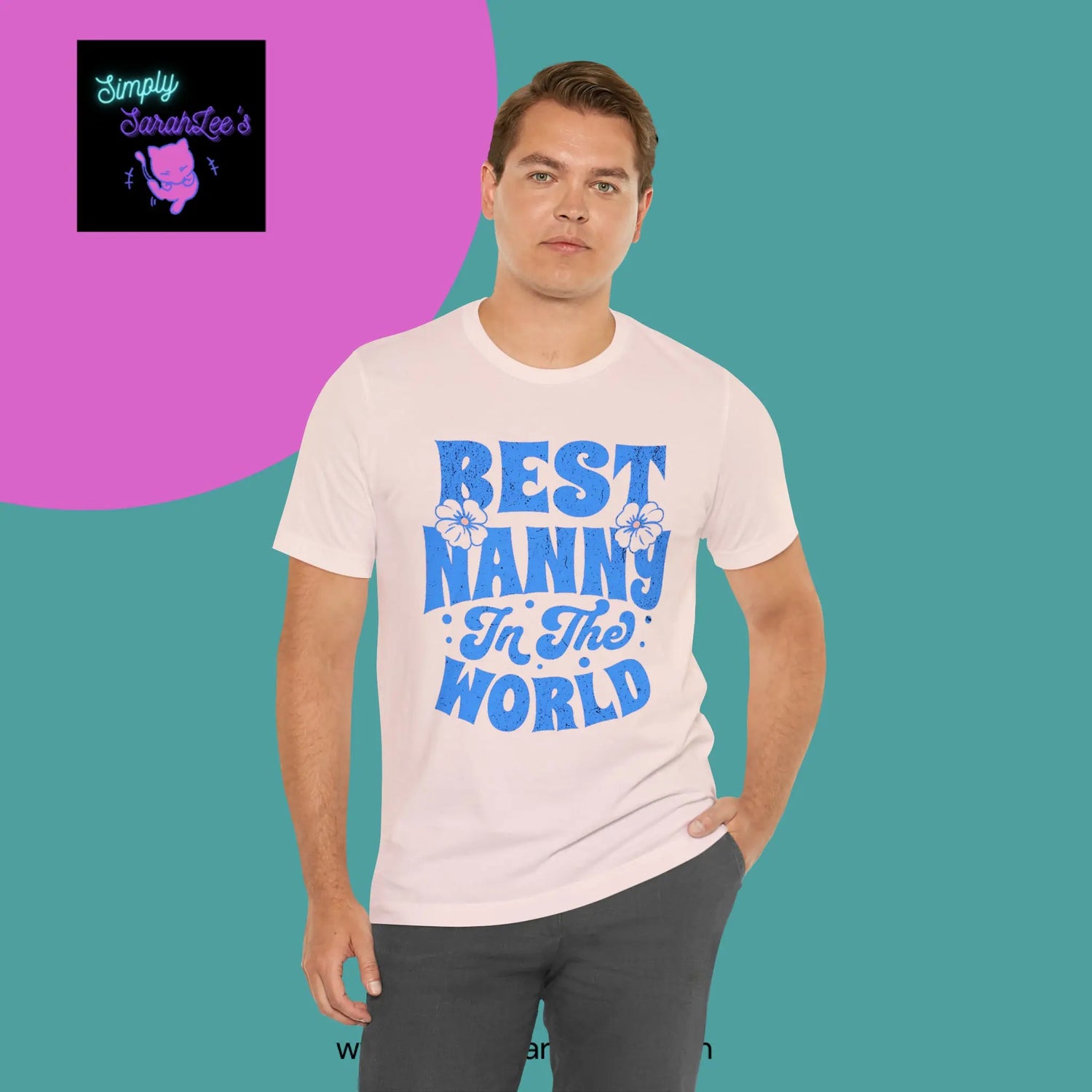 Best Nanny in the World in blue letters Unisex Jersey Short Sleeve Tee Printify