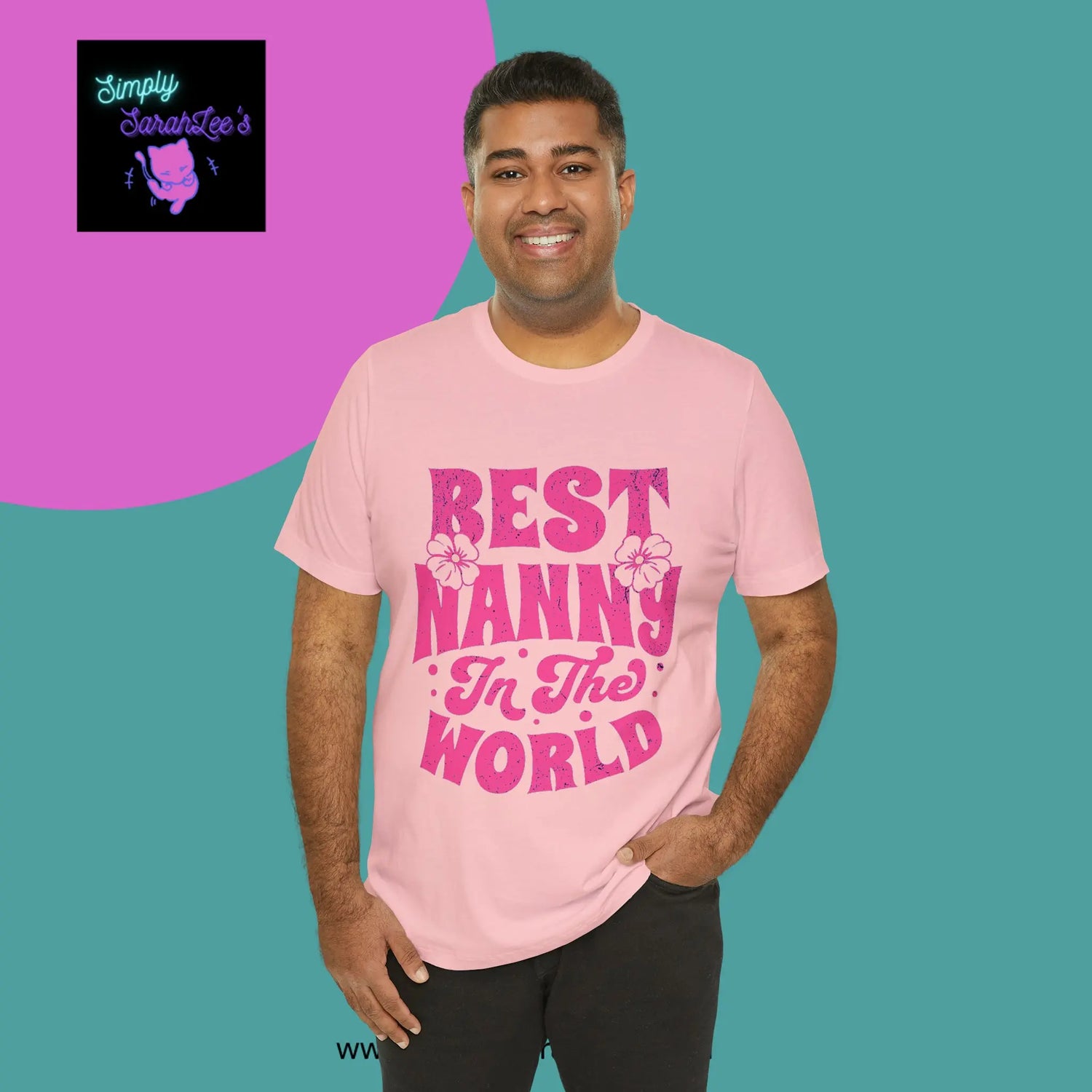 Best Nanny in the World in pink letters Unisex Jersey Short Sleeve Tee Printify