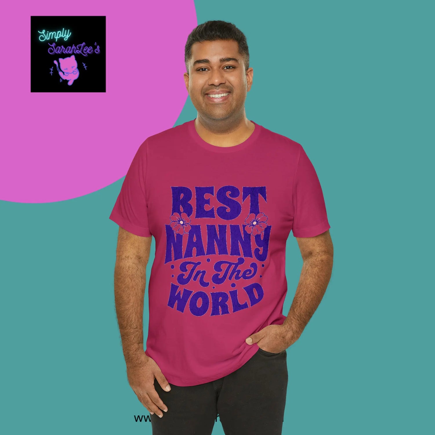 Best Nanny in the World in purple letters Unisex Jersey Short Sleeve Tee Printify