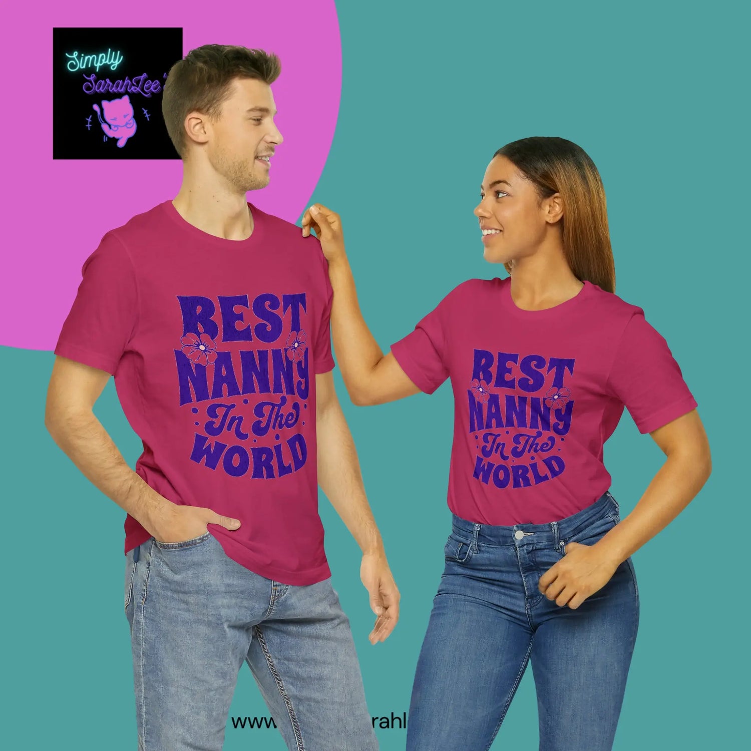 Best Nanny in the World in purple letters Unisex Jersey Short Sleeve Tee Printify