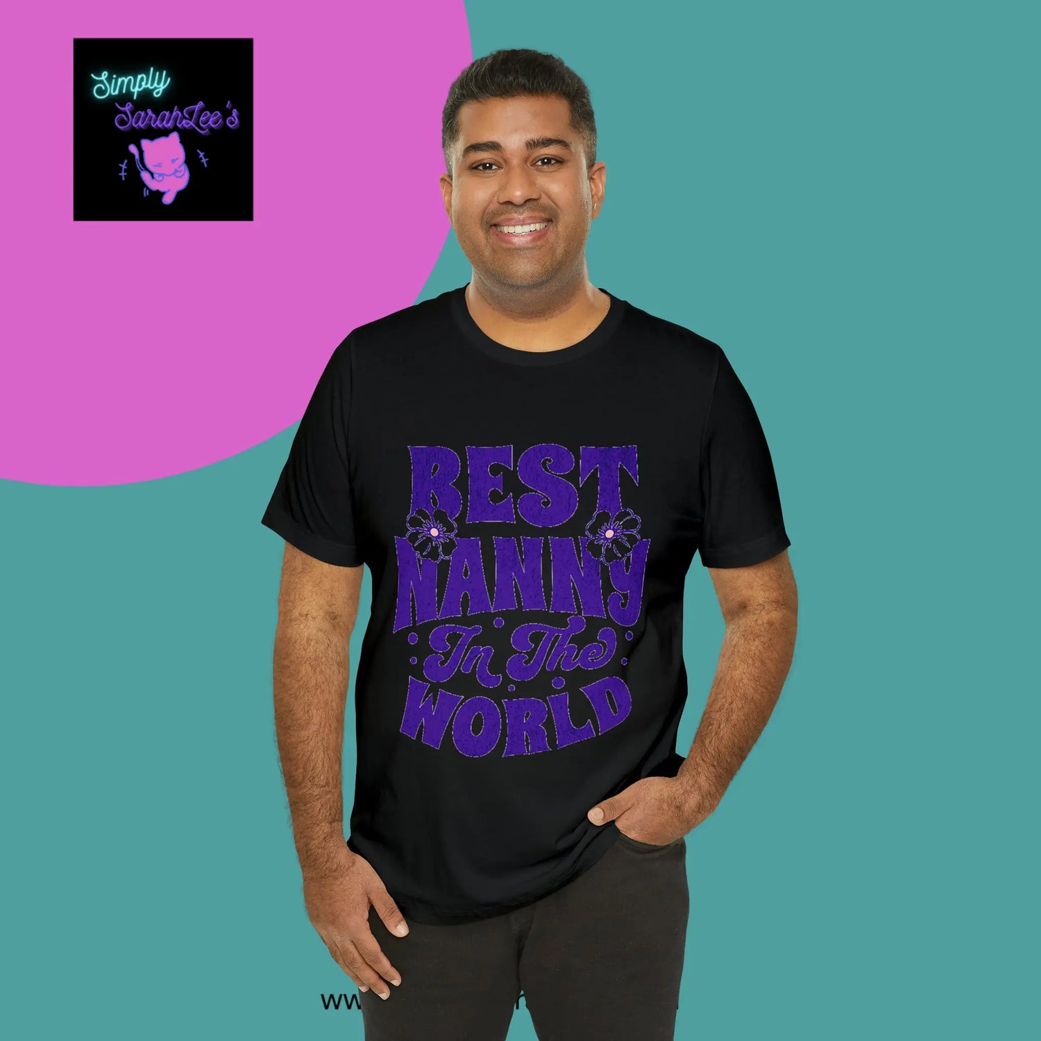 Best Nanny in the World in purple letters Unisex Jersey Short Sleeve Tee Printify