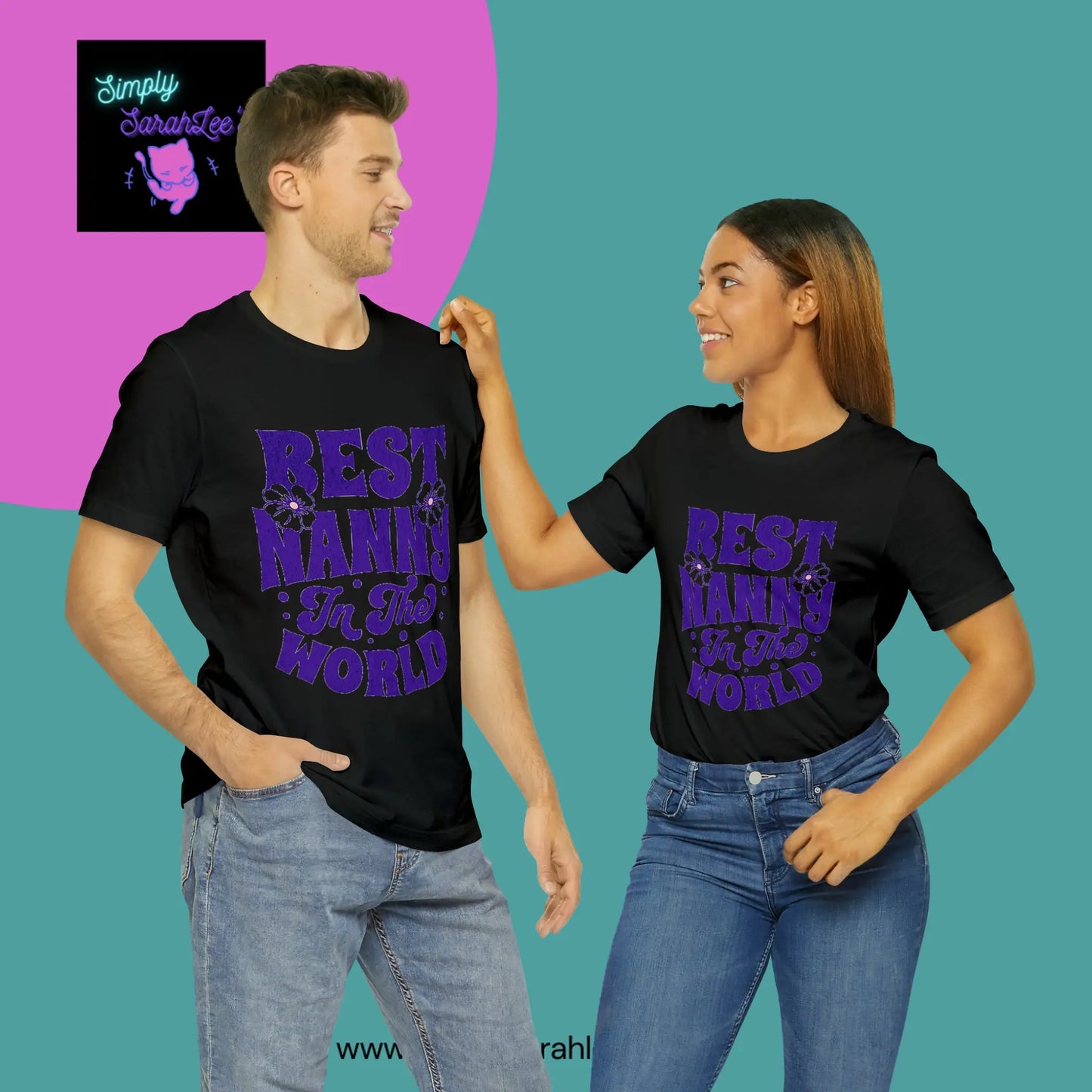 Best Nanny in the World in purple letters Unisex Jersey Short Sleeve Tee Printify