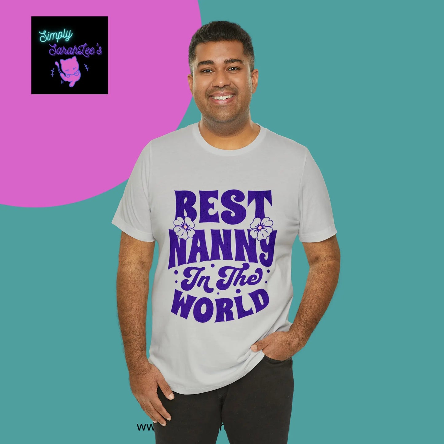 Best Nanny in the World in purple letters Unisex Jersey Short Sleeve Tee Printify