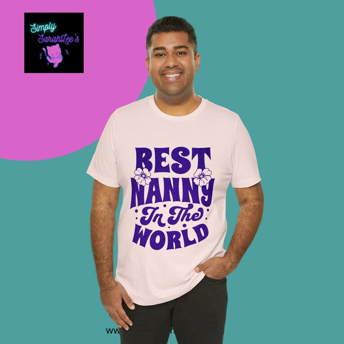 Best Nanny in the World in purple letters Unisex Jersey Short Sleeve Tee Printify