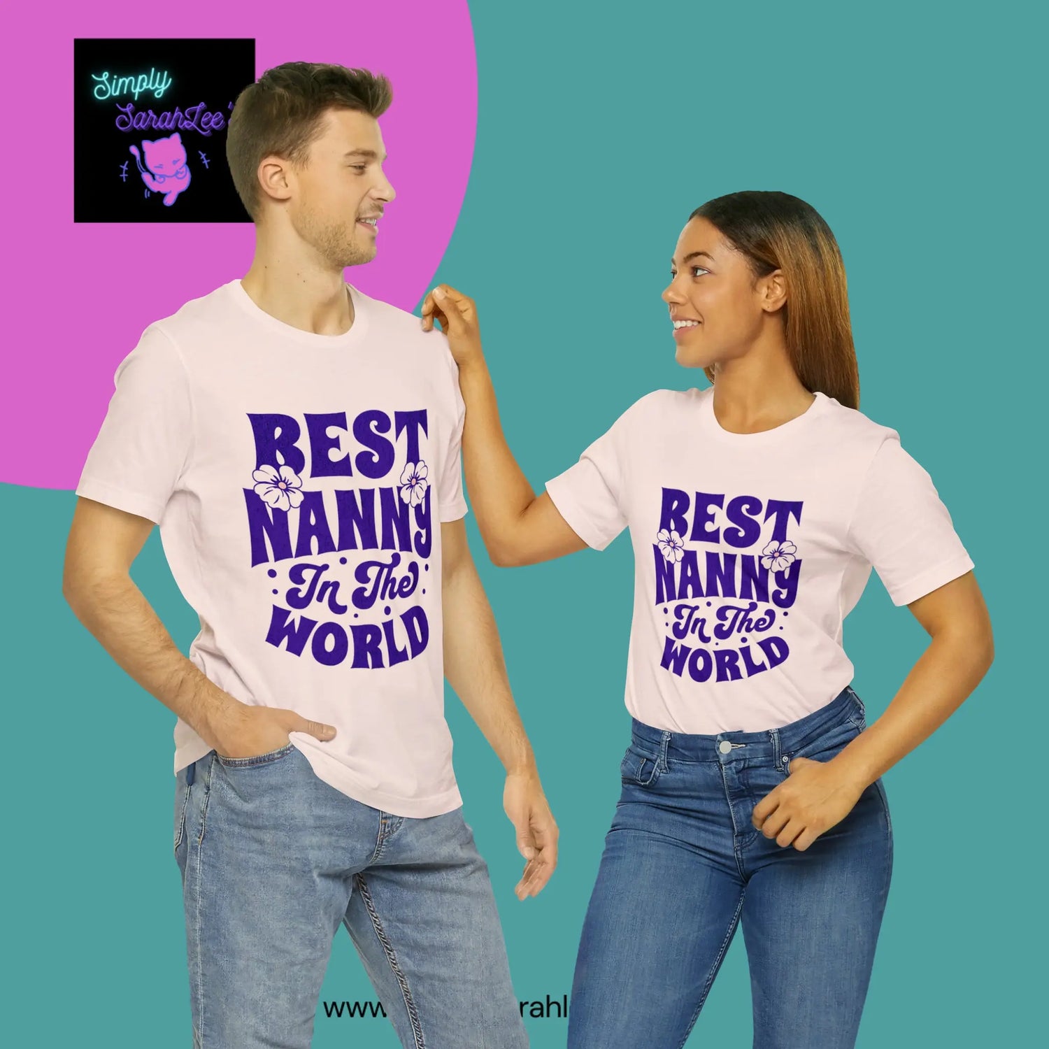 Best Nanny in the World in purple letters Unisex Jersey Short Sleeve Tee Printify