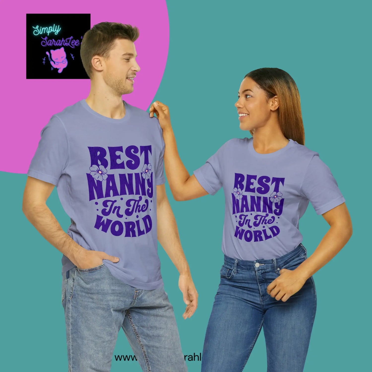 Best Nanny in the World in purple letters Unisex Jersey Short Sleeve Tee Printify