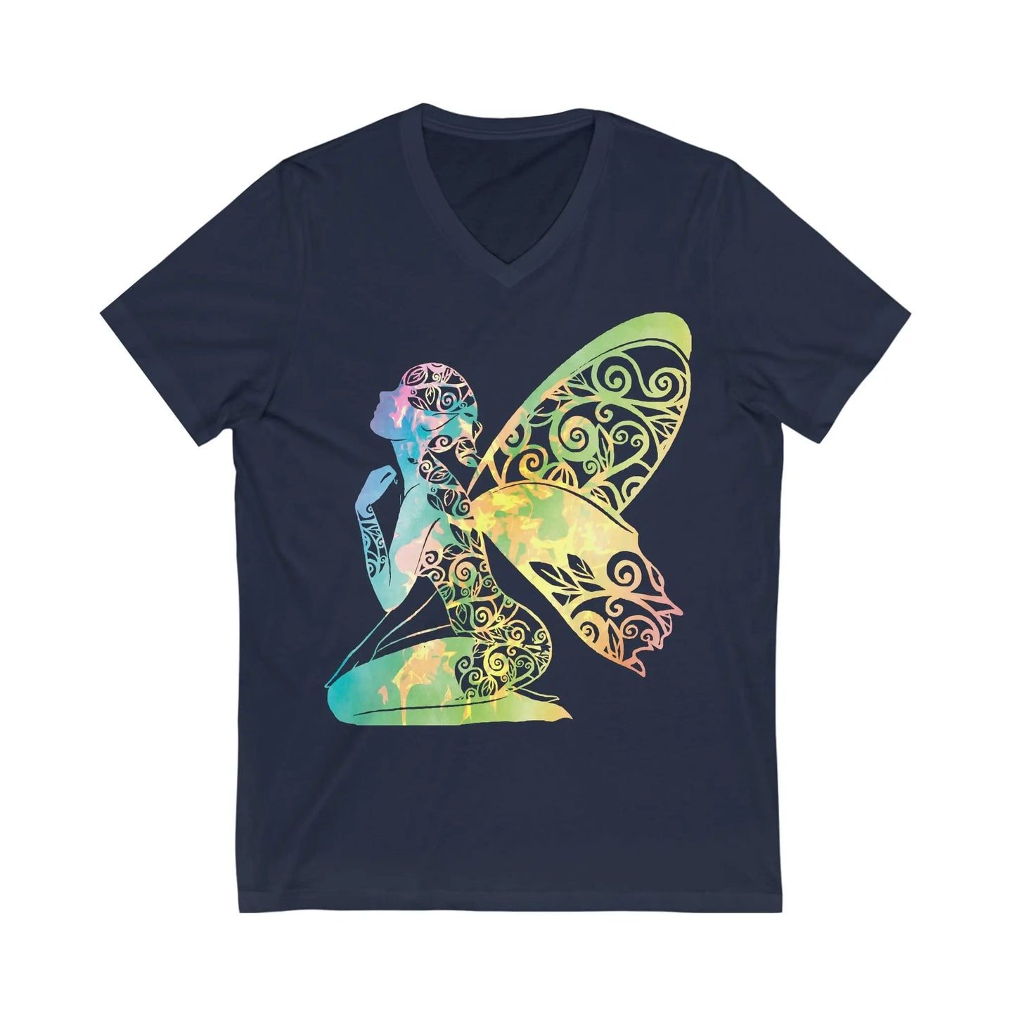 Broken Fire Fairy Rainbow Unisex Jersey Short Sleeve V-Neck Tee