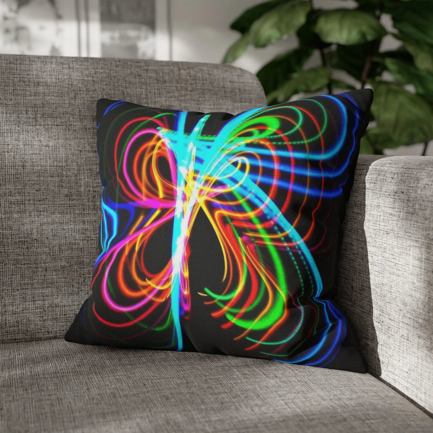 Butterfly Hula Hoop Rainbow Spun Polyester Square Pillow Case