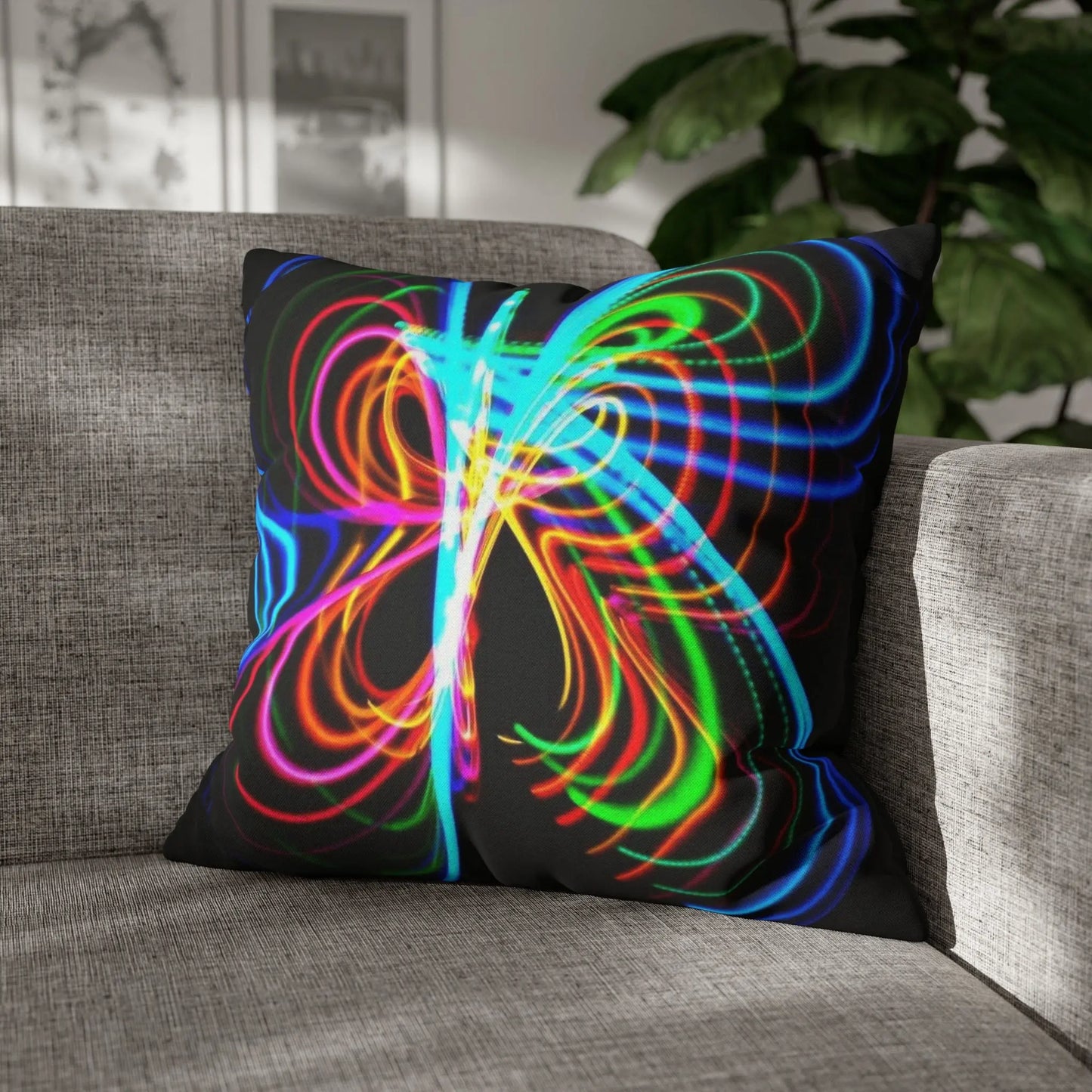 Butterfly Hula Hoop Rainbow Spun Polyester Square Pillow Case