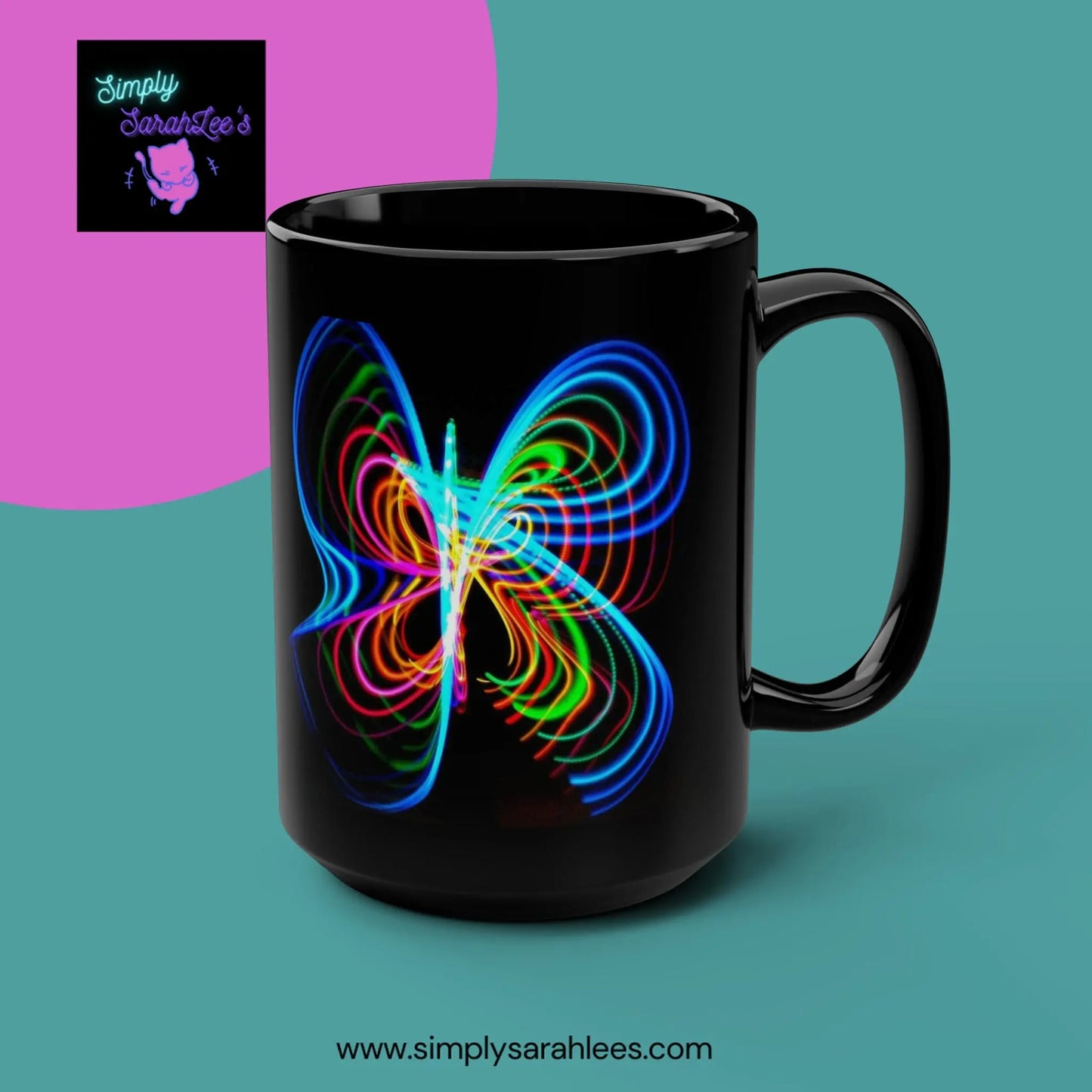 Butterfly Hula Hoop Rainbow (self-portrait ) Black Mug, 15oz