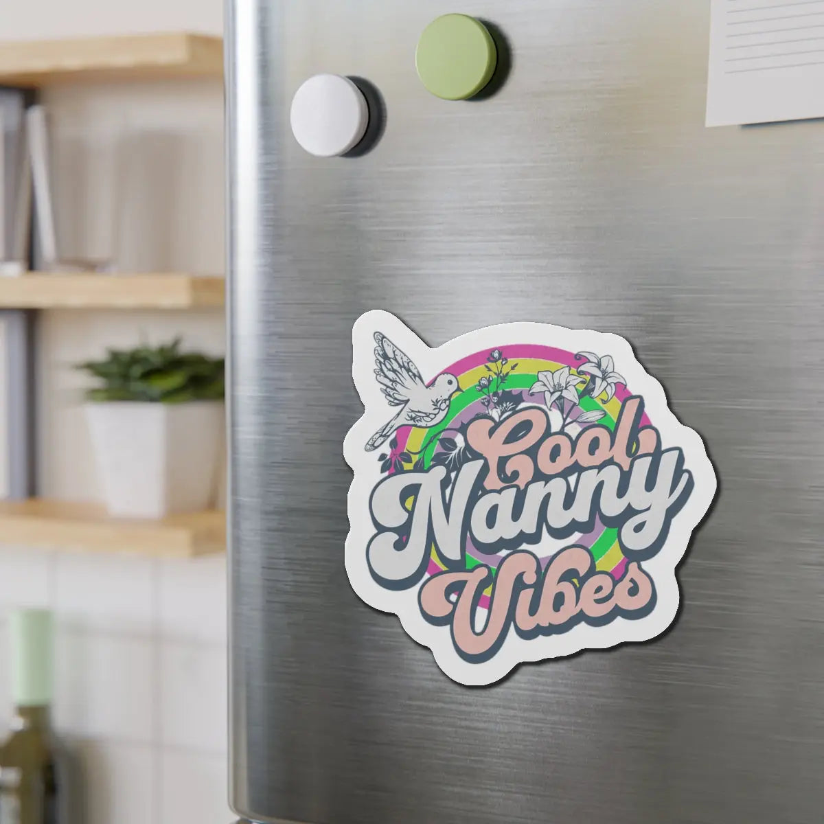 Cool Nanny Vibes Retro Dove Die-Cut Magnets Printify