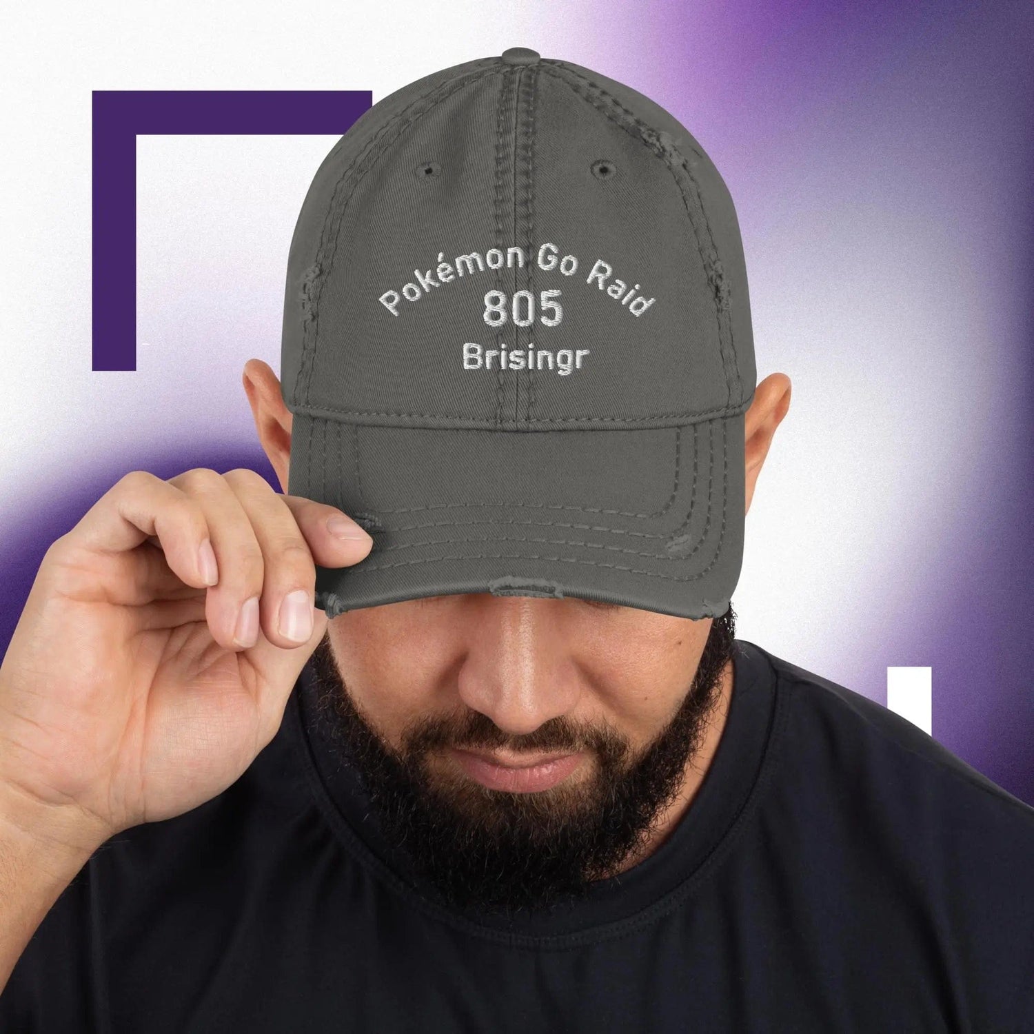 Custom Group with Nickname Pokemon Go Distressed Dad Hat Charcoal Grey