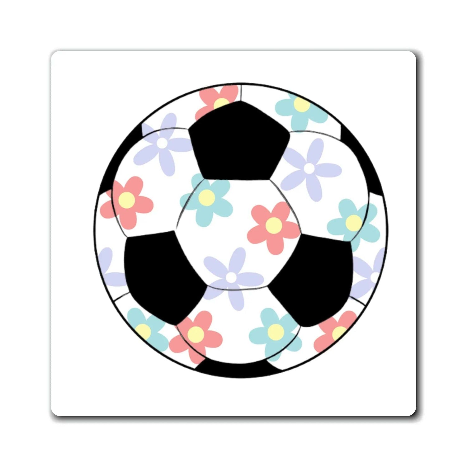 Cute Flower Soccerball Magnet 3" × 3"