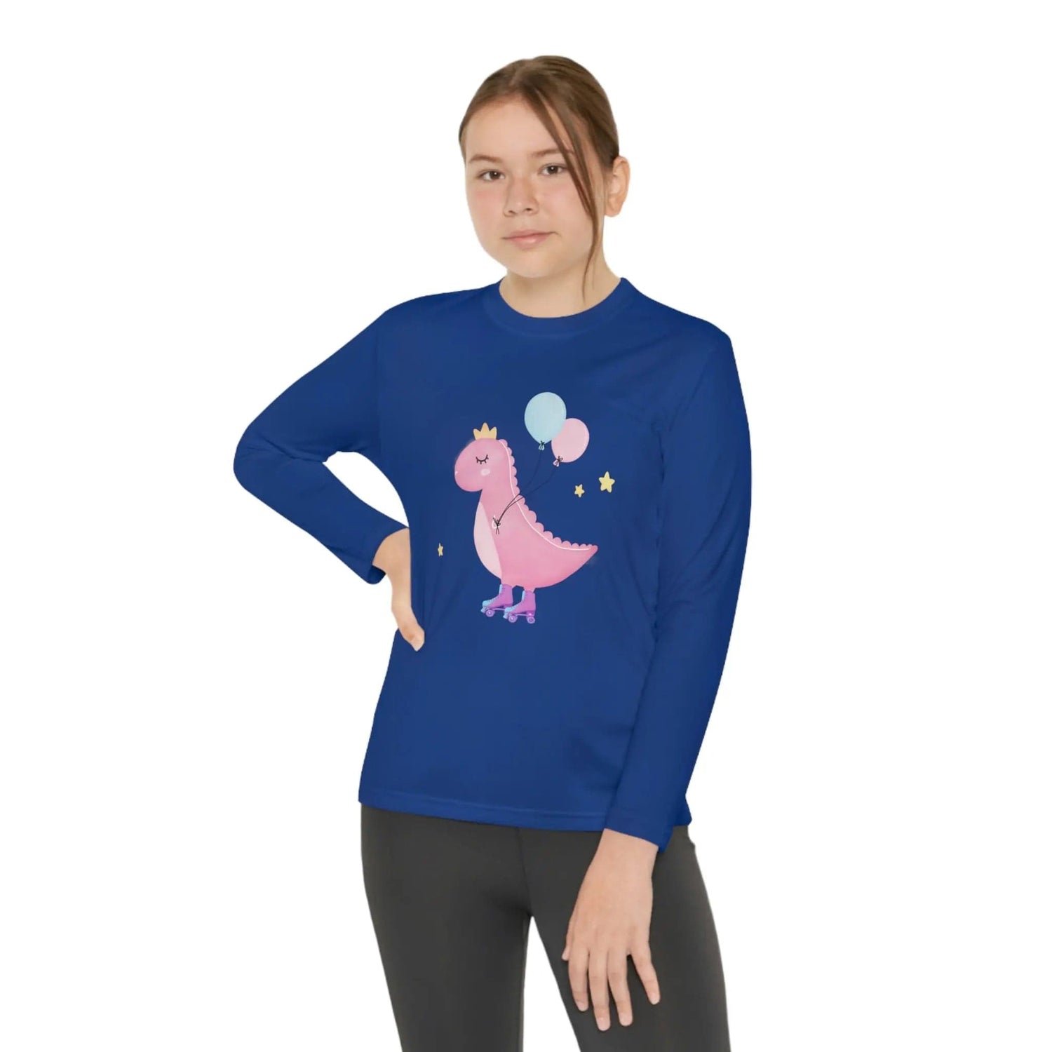 Dino dinosaur skating balloons Youth Long Sleeve Competitor Tee True Royal