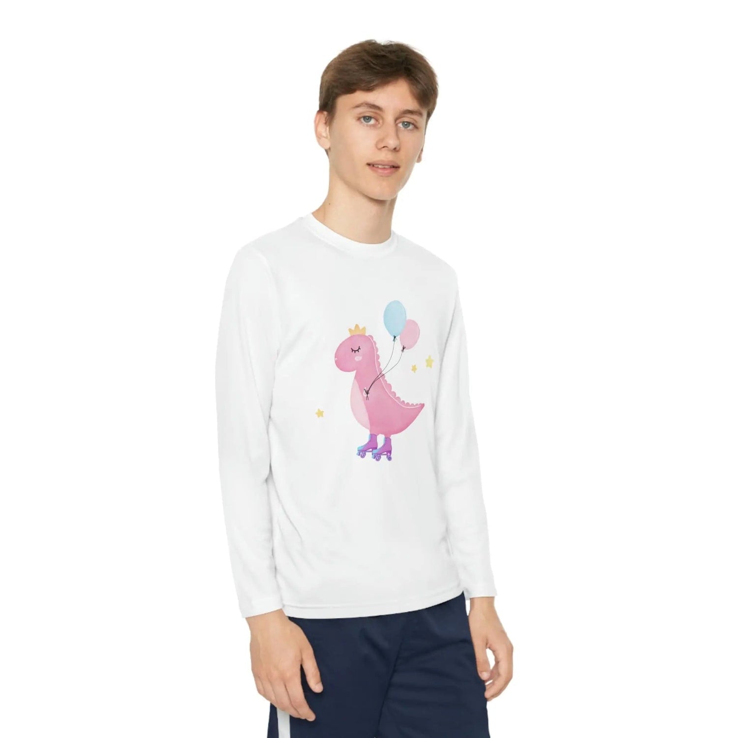 Dino dinosaur skating balloons Youth Long Sleeve Competitor Tee