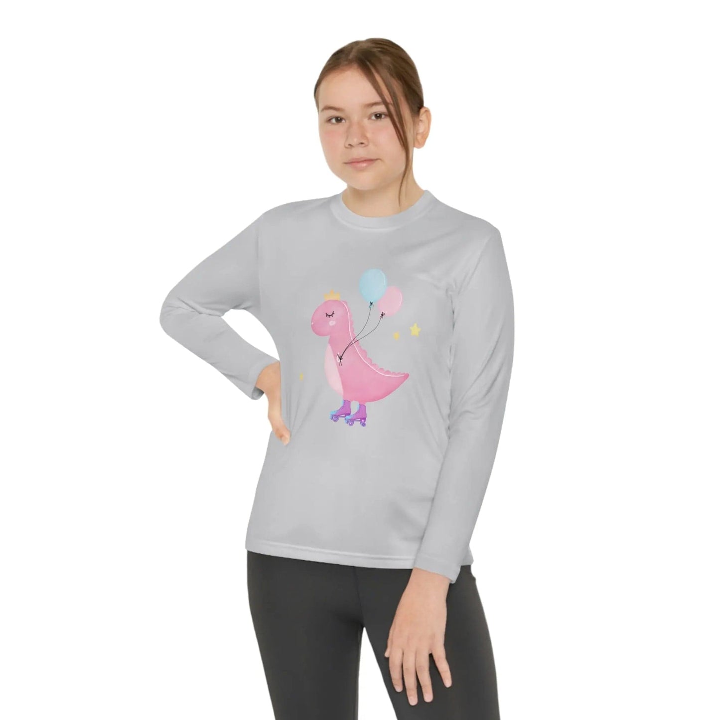 Dino dinosaur skating balloons Youth Long Sleeve Competitor Tee