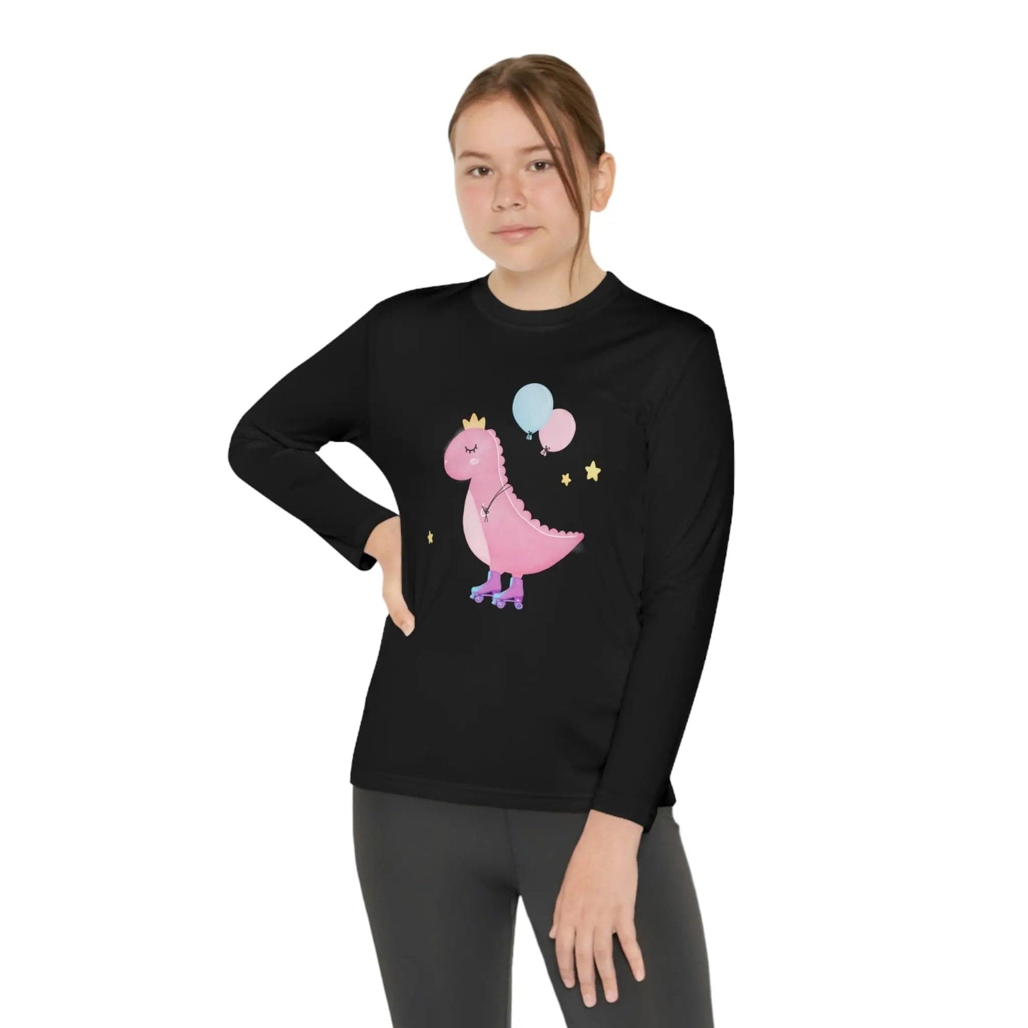 Dino dinosaur skating balloons Youth Long Sleeve Competitor Tee