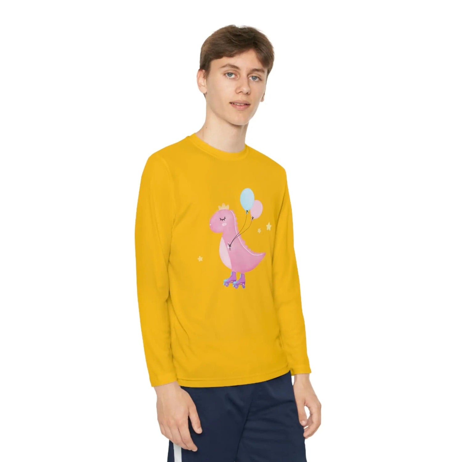 Dino dinosaur skating balloons Youth Long Sleeve Competitor Tee