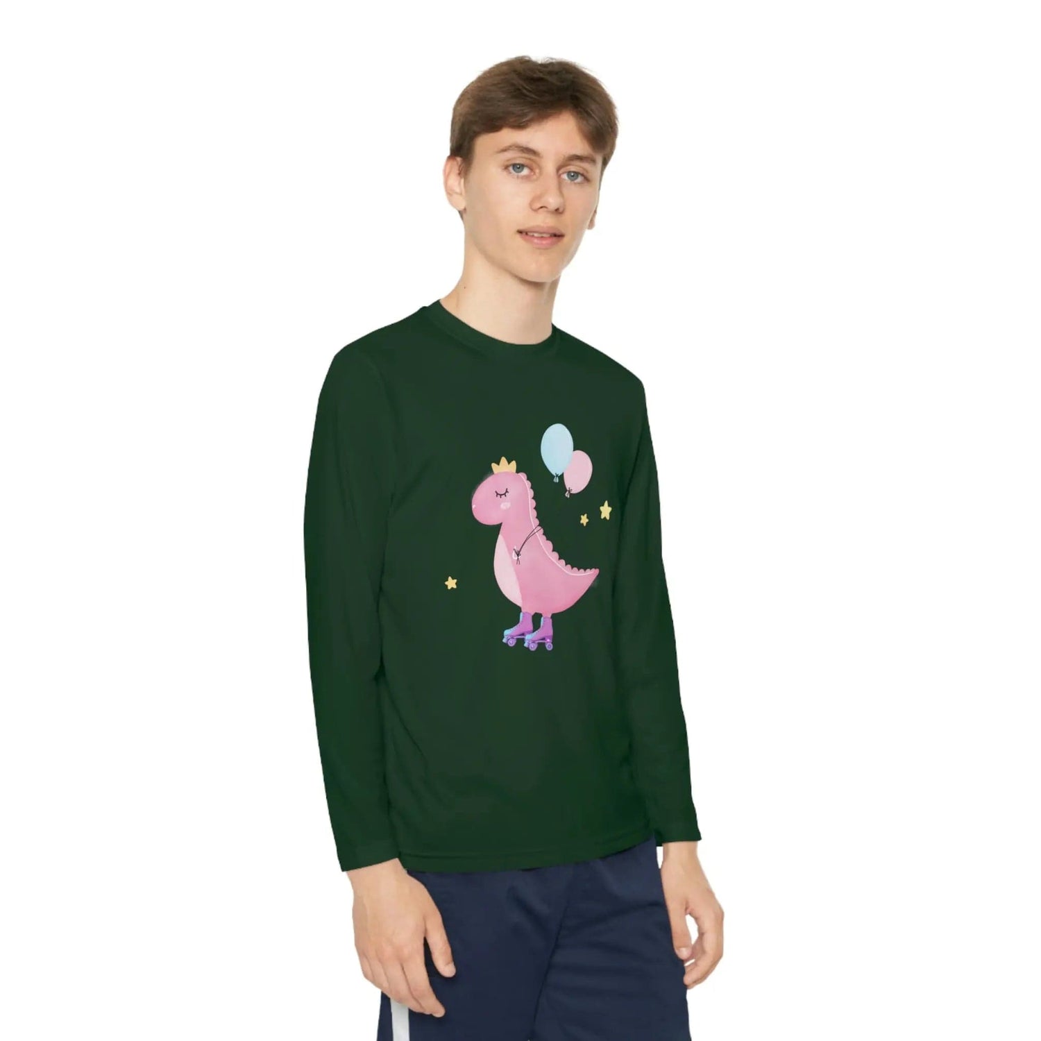 Dino dinosaur skating balloons Youth Long Sleeve Competitor Tee