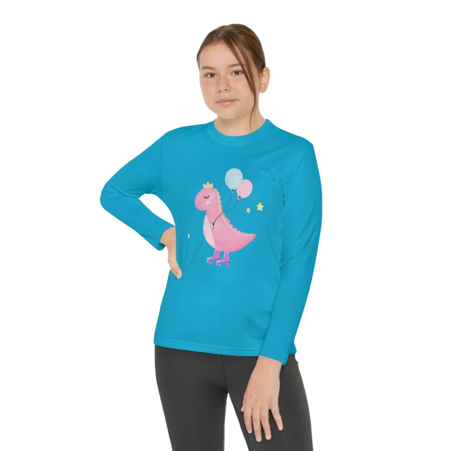 Dino dinosaur skating balloons Youth Long Sleeve Competitor Tee